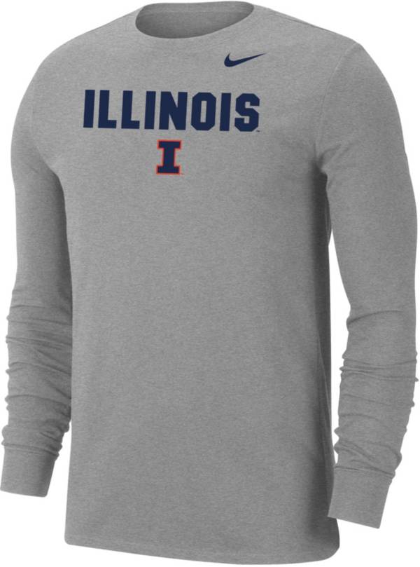 Nike Men's Illinois Fighting Illini Grey Dri-FIT Cotton Long Sleeve T-Shirt product image