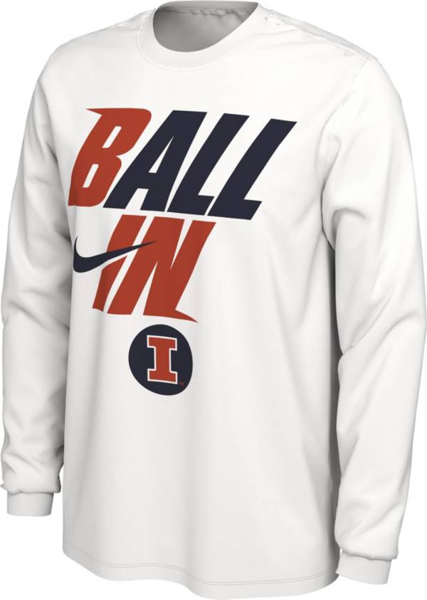 Nike Men's Illinois Fighting Illini White 2022 Basketball BALL IN Bench Long Sleeve T-Shirt