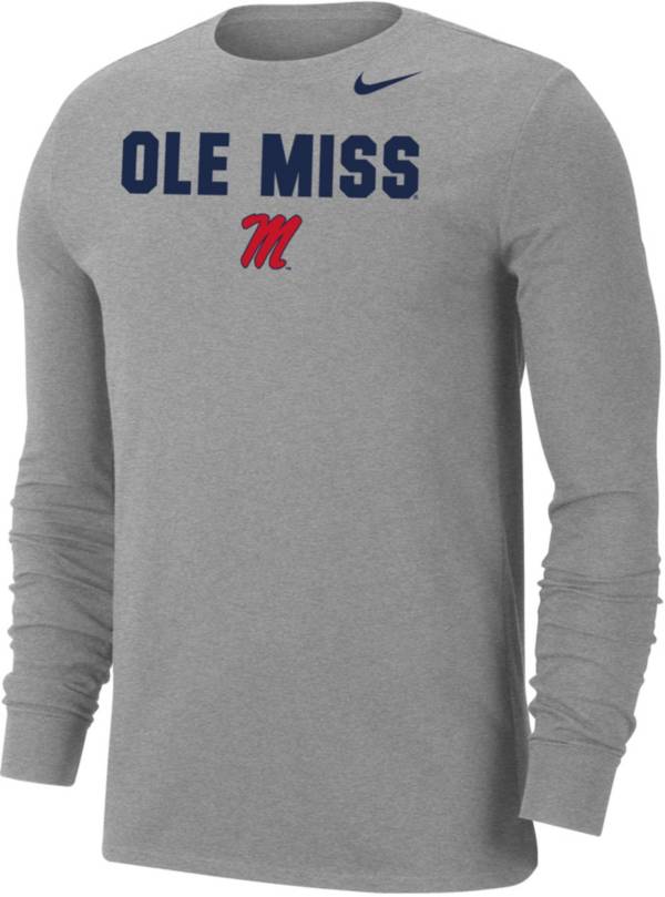 Nike Men's Ole Miss Rebels Grey Dri-FIT Cotton Long Sleeve T-Shirt