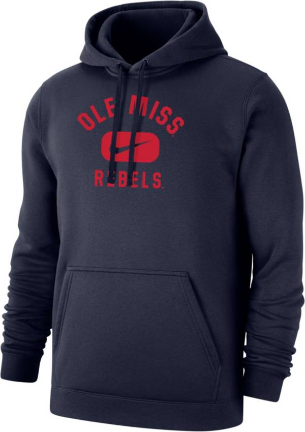 Nike Men's Ole Miss Rebels Blue Club Fleece Wordmark Pullover Hoodie