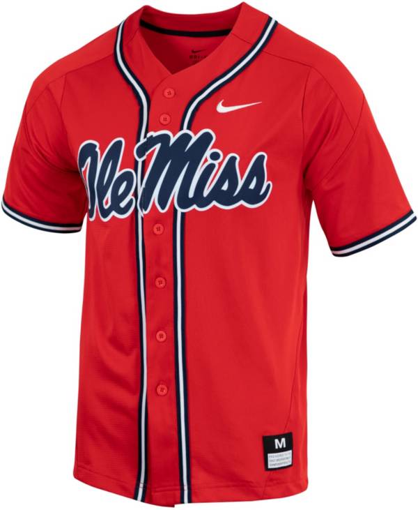 Nike Men's Ole Miss Rebels Red Full Button Replica Baseball Jersey