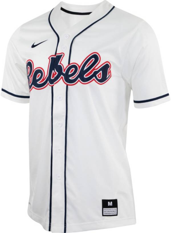 Nike Men's Ole Miss Rebels White Full Button Replica Baseball Jersey