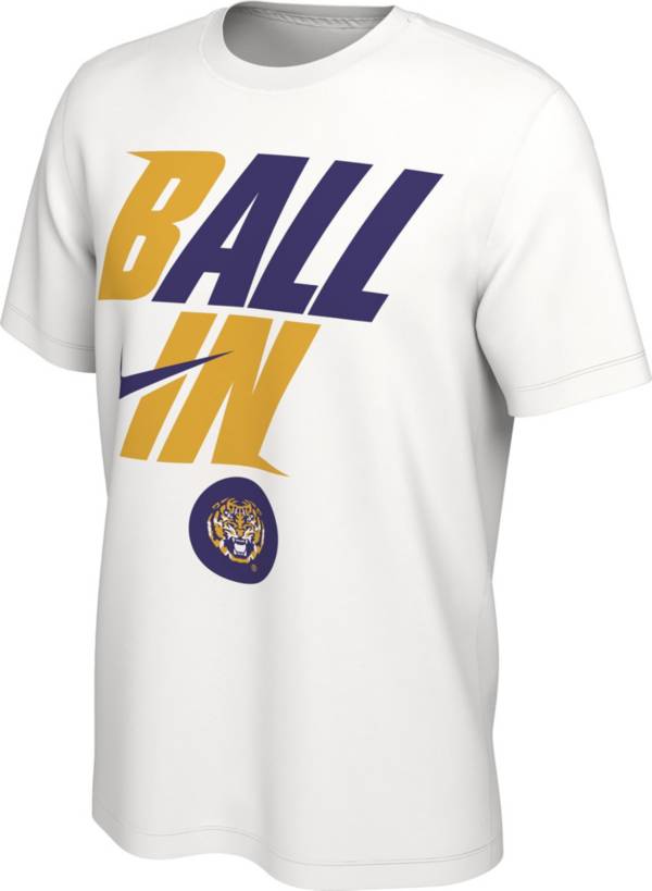Nike Men's LSU Tigers White 2022 Basketball BALL IN Bench T-Shirt product image
