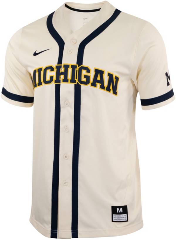 Nike Men's Michigan Wolverines Cream Full Button Replica Baseball Jersey