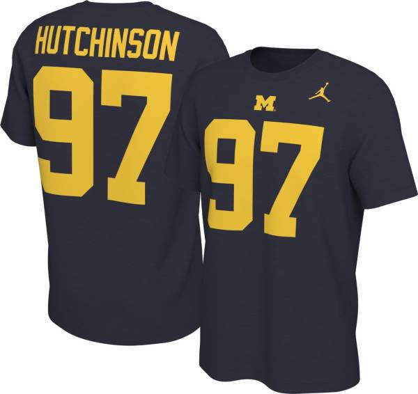 Jordan Men's Michigan Wolverines Aidan Hutchinson #97 Blue Football Jersey T-Shirt