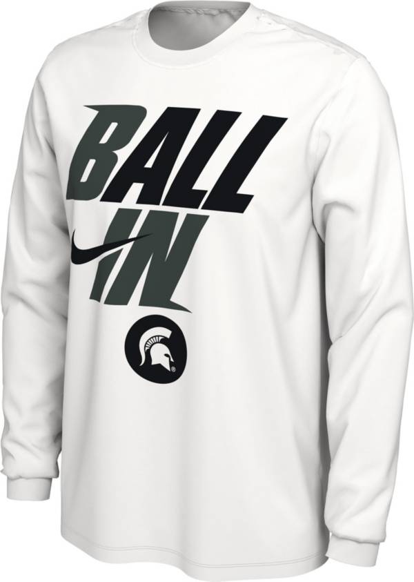 Nike Men's Michigan State Spartans White 2022 Basketball BALL IN Bench Long Sleeve T-Shirt