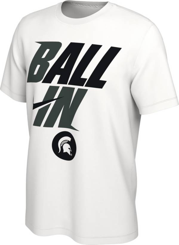 Nike Men's Michigan State Spartans White 2022 Basketball BALL IN Bench T-Shirt
