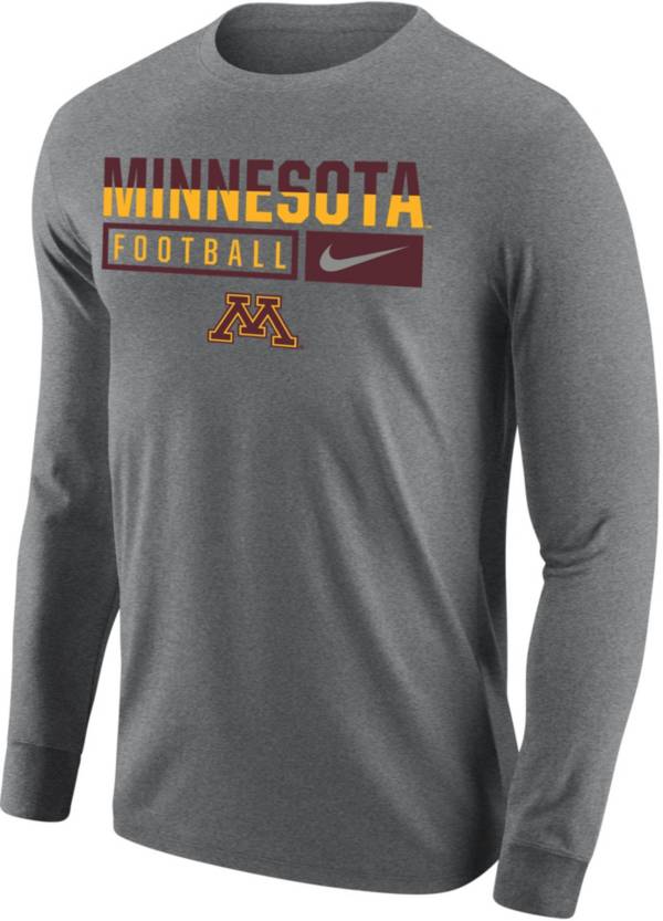 Nike Men's Minnesota Golden Gophers Grey Cotton Football Long Sleeve T-Shirt