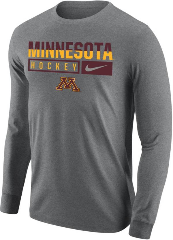 Nike Men's Minnesota Golden Gophers Grey Cotton Hockey Long Sleeve T-Shirt