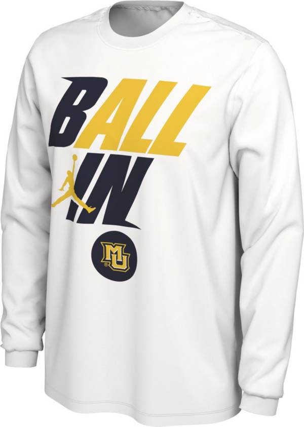 Jordan Men's Marquette Golden Eagles White 2022 Basketball BALL IN Bench Long Sleeve T-Shirt