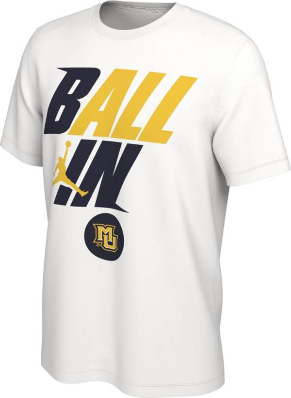 Jordan Men's Marquette Golden Eagles White 2022 Basketball BALL IN Bench T-Shirt