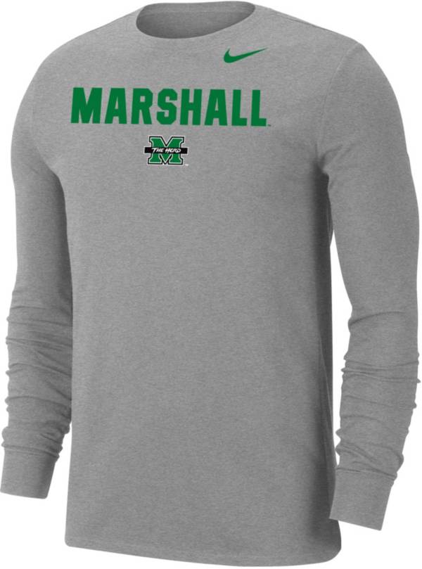 Nike Men's Marshall Thundering Herd Grey Dri-FIT Cotton Long Sleeve T-Shirt