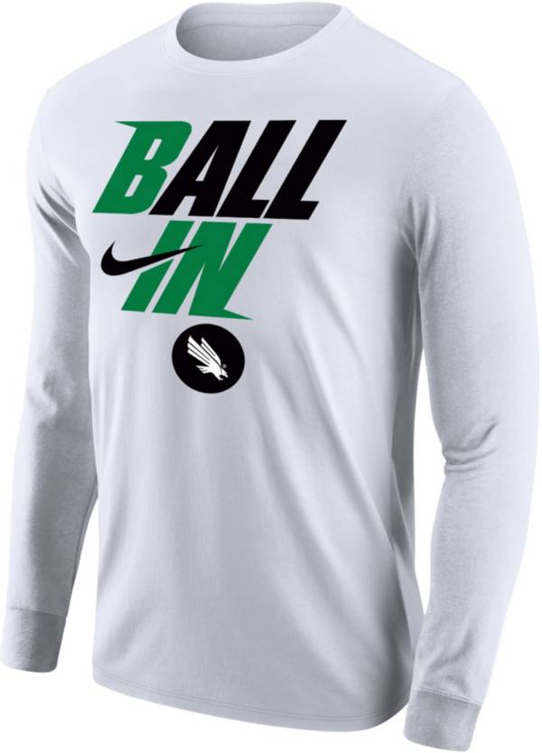 Nike Men's North Texas Mean Green White 2022 Basketball BALL IN Bench Long Sleeve T-Shirt