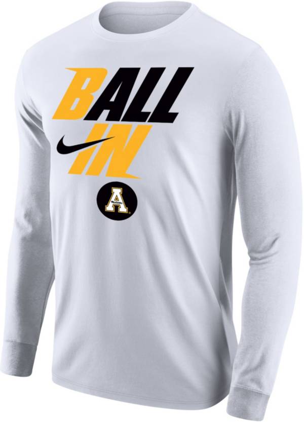 Nike Men's Appalachian State Mountaineers White 2022 Basketball BALL IN Bench Long Sleeve T-Shirt
