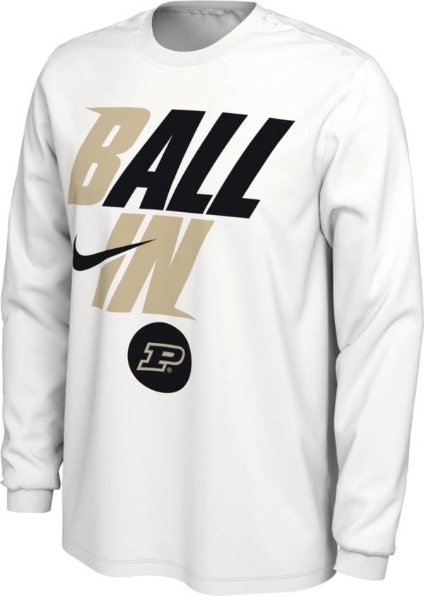 Nike Men's Purdue Boilermakers White 2022 Basketball BALL IN Bench Long Sleeve T-Shirt