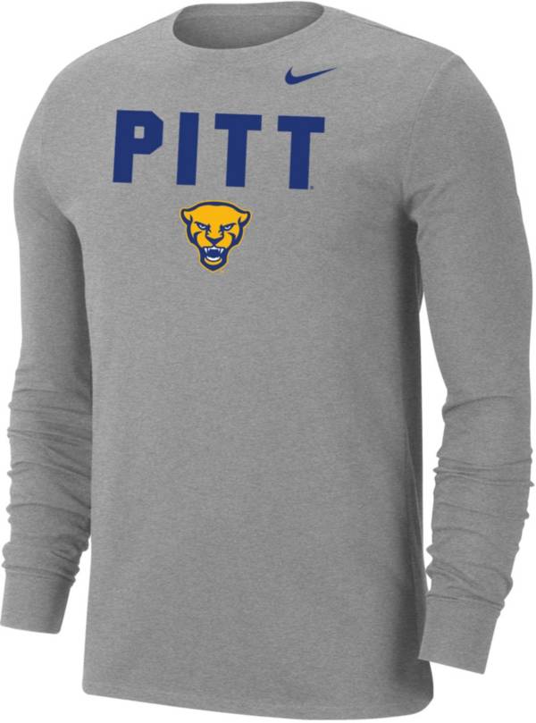 Nike Men's Pitt Panthers Grey Dri-FIT Cotton Long Sleeve T-Shirt