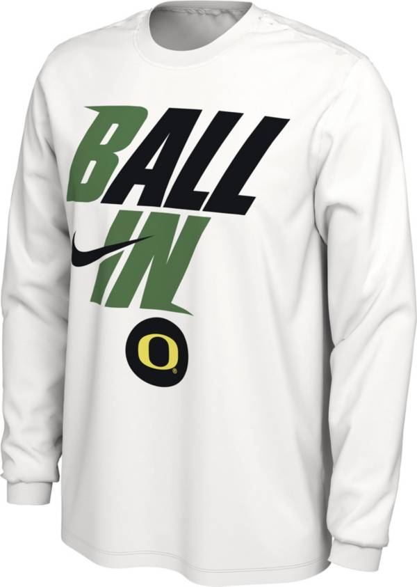 Nike Men's Oregon Ducks White 2022 Basketball BALL IN Bench Long Sleeve T-Shirt