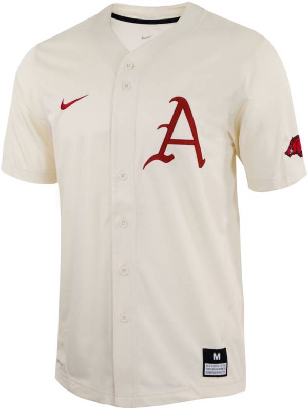 Nike Men's Arkansas Razorbacks Cream Full Button Replica Baseball Jersey