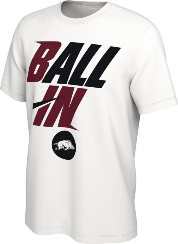 Nike Men's Arkansas Razorbacks White 2022 Basketball BALL IN Bench T-Shirt