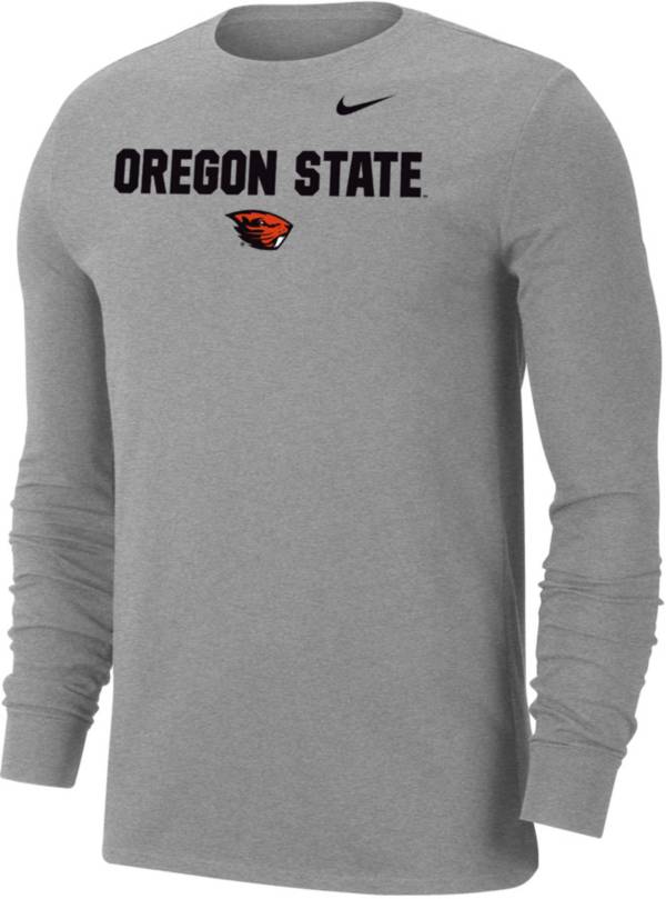 Nike Men's Oregon State Beavers Grey Dri-FIT Cotton Long Sleeve T-Shirt