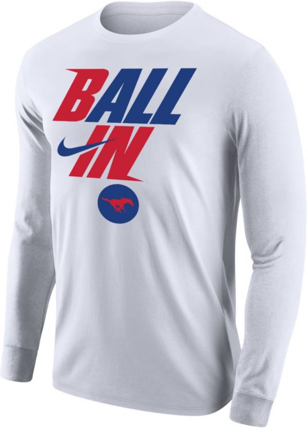 Nike Men's Southern Methodist Mustangs White 2022 Basketball BALL IN Bench Long Sleeve T-Shirt