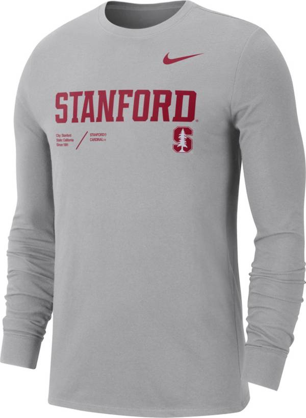 Nike Men's Stanford Cardinal Grey Dri-FIT Cotton Long Sleeve T-Shirt ...