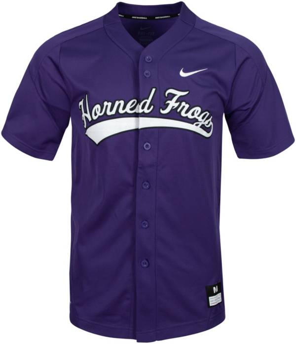 Nike Men's TCU Horned Frogs Purple Full Button Replica Baseball Jersey