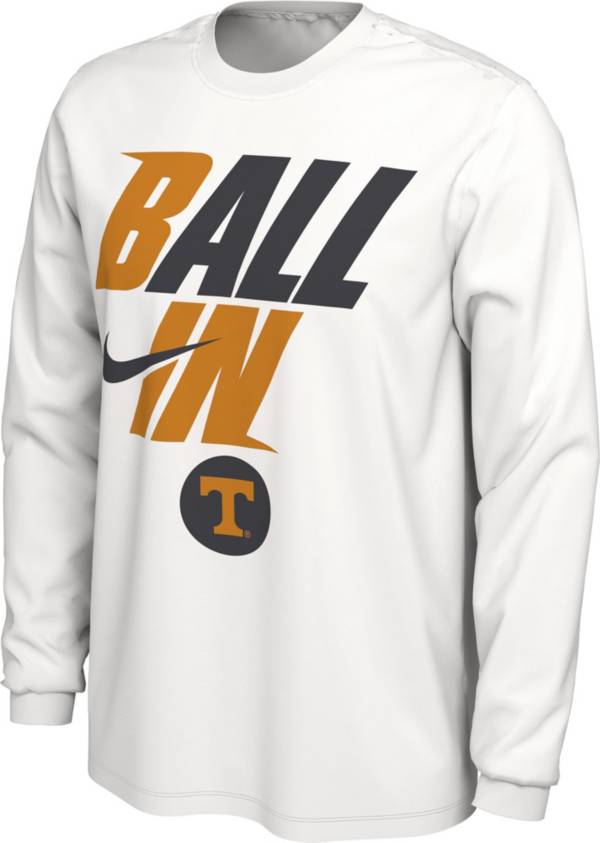 Nike Men's Tennessee Volunteers White 2022 Basketball BALL IN Bench Long Sleeve T-Shirt
