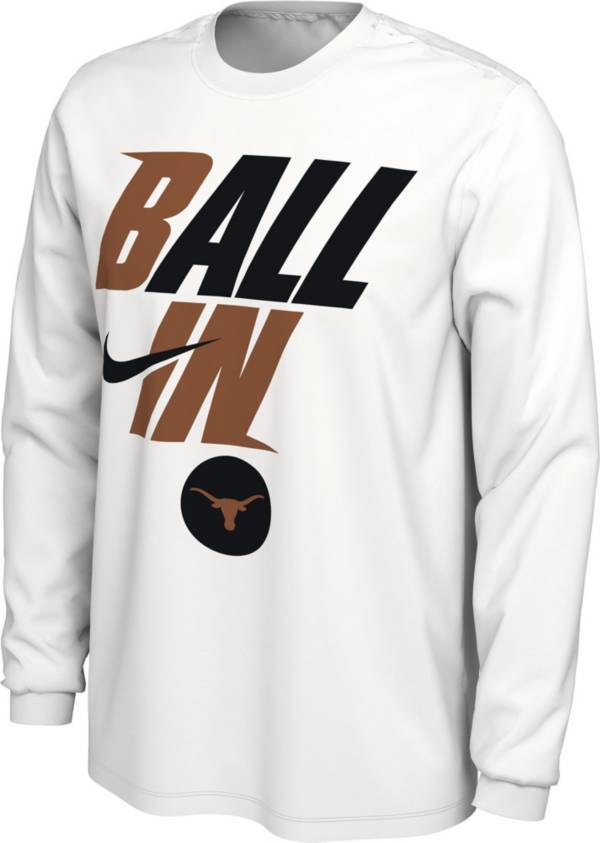 Nike Men's Texas Longhorns White 2022 Basketball BALL IN Bench Long Sleeve T-Shirt