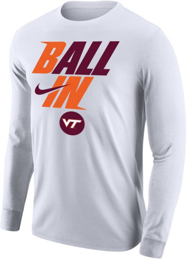 Nike Men's Virginia Tech Hokies White 2022 Basketball BALL IN Bench Long Sleeve T-Shirt