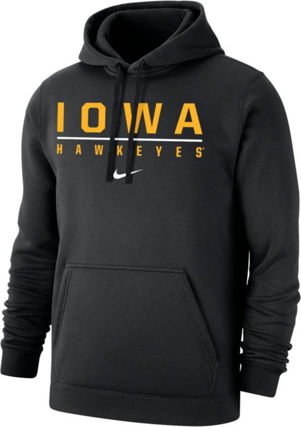 Nike Men's Iowa Hawkeyes Black Club Fleece Wordmark Pullover Hoodie