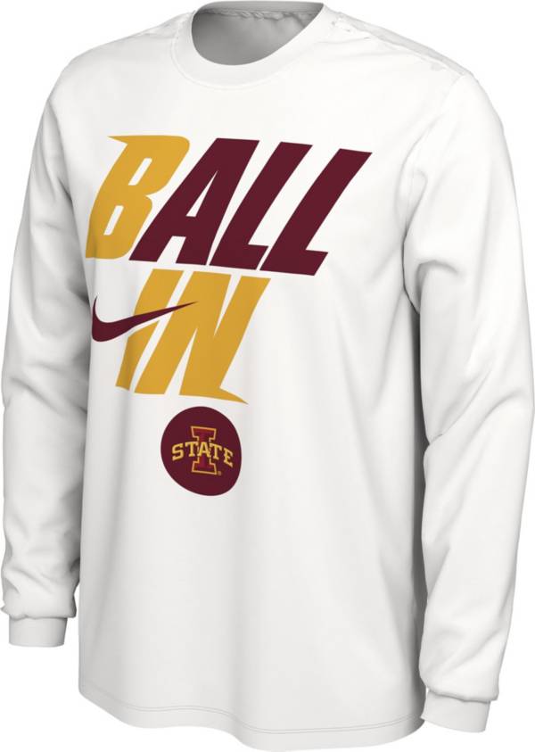 Nike Men's Iowa State Cyclones White 2022 Basketball BALL IN Bench Long Sleeve T-Shirt