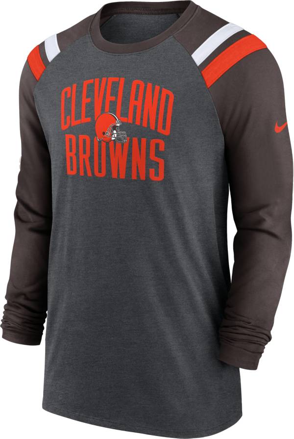Nike Men's Cleveland Browns Athletic Grey/Brown Long Sleeve Raglan T-Shirt product image