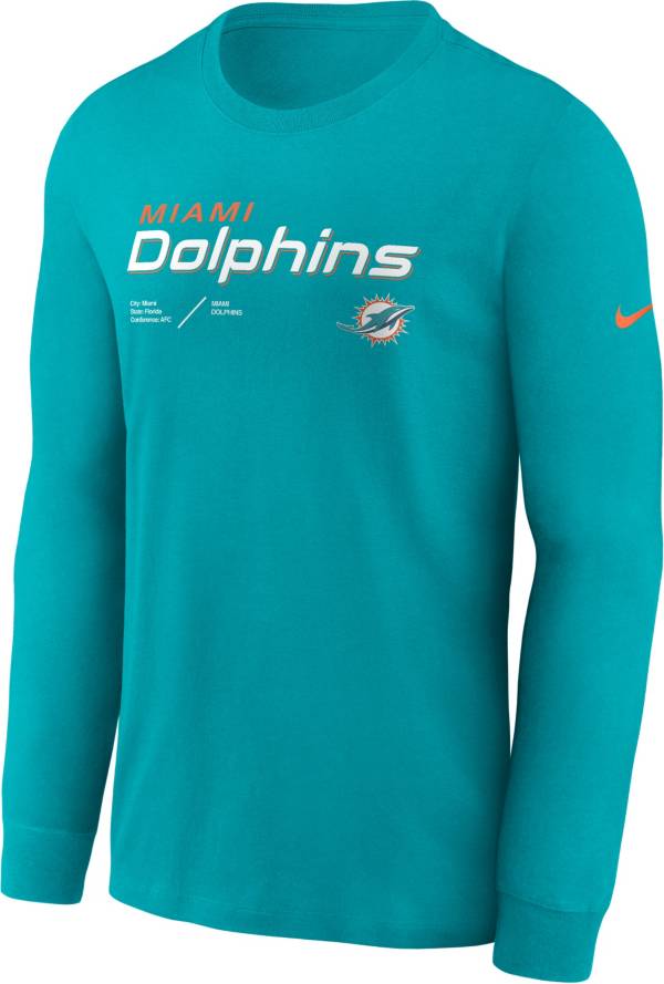 Nike Men's Miami Dolphins Sideline Dri-FIT Team Issue Long Sleeve Aqua T-Shirt