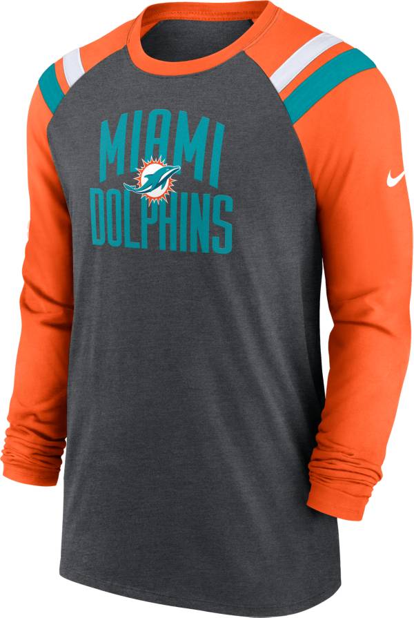 Nike Men's Miami Dolphins Athletic Charcoal Heather/Orange Long Sleeve Raglan T-Shirt product image