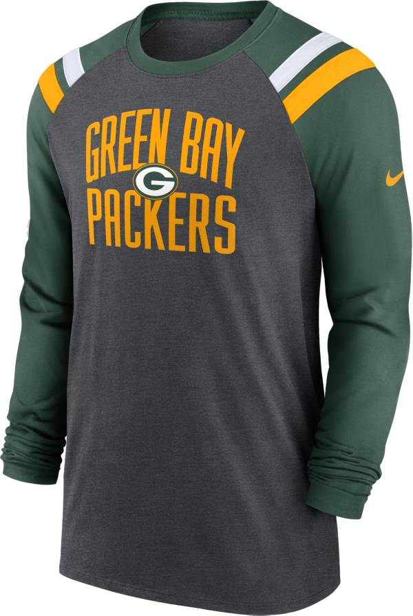 Nike Men's Green Bay Packers Athletic Charcoal/Green Long Sleeve Raglan T-Shirt product image