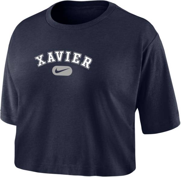 Nike Women's Xavier Musketeers Blue Dri-FIT Cotton Crop T-Shirt