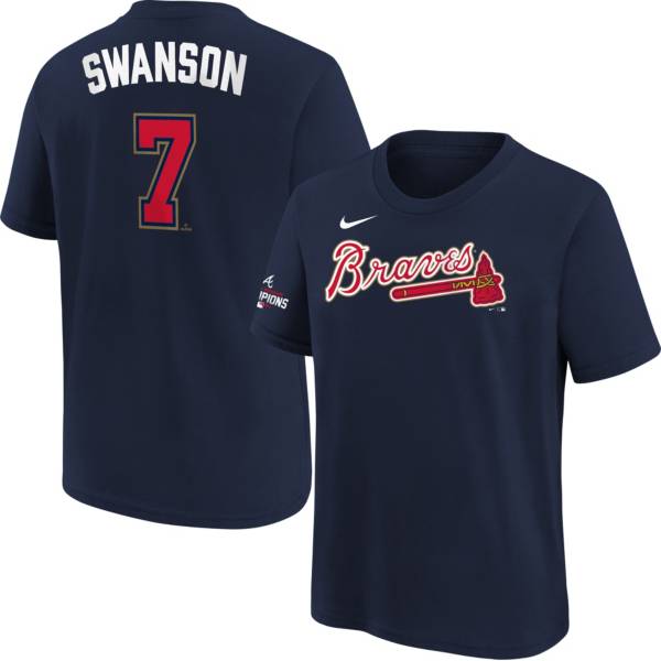 Nike Youth Atlanta Braves Dansby Swanson #7 2022 Gold Collection Navy Logo T-Shirt