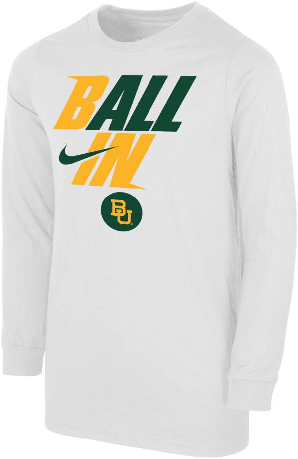 Nike Youth Baylor Bears White 2022 Basketball BALL IN Bench Long Sleeve T-Shirt