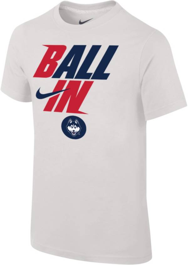 Nike Youth UConn Huskies White 2022 Basketball BALL IN Bench T-Shirt