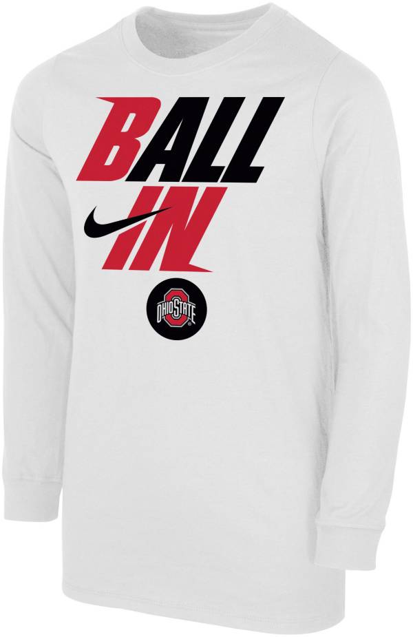 Nike Youth Ohio State Buckeyes White 2022 Basketball BALL IN Bench Long Sleeve T-Shirt