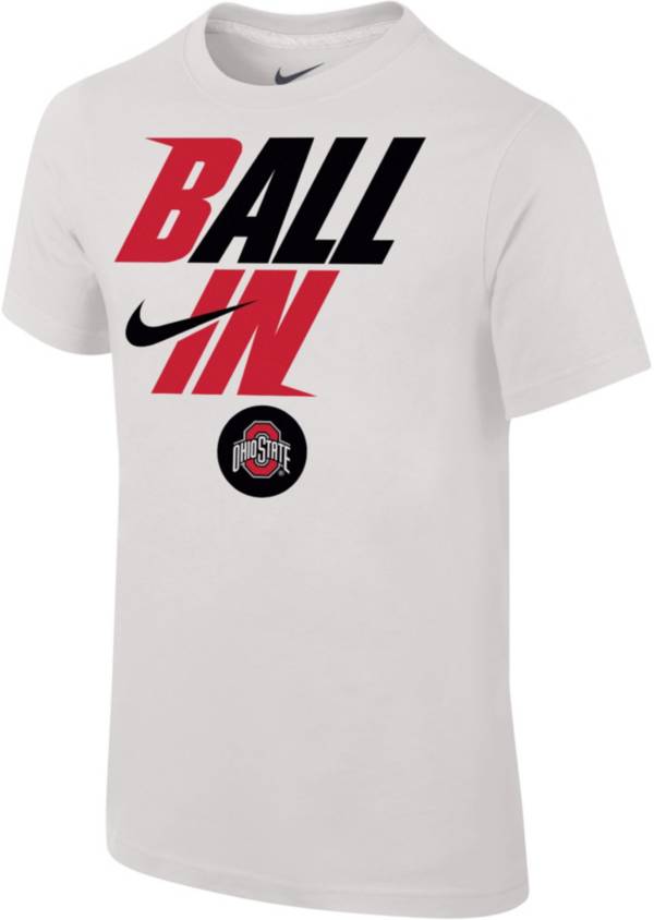 Nike Youth Ohio State Buckeyes White 2022 Basketball BALL IN Bench T-Shirt