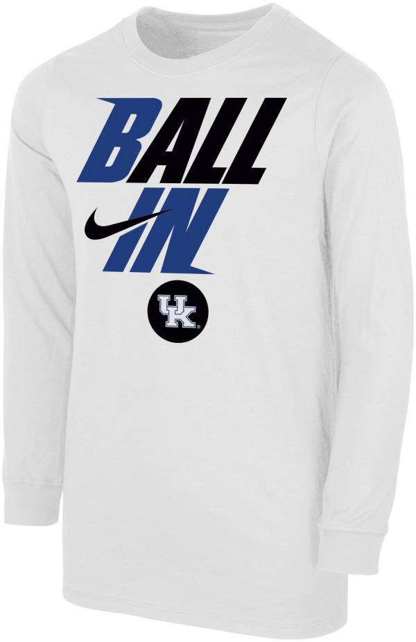 Nike Youth Kentucky Wildcats White 2022 Basketball BALL IN Bench Long Sleeve T-Shirt