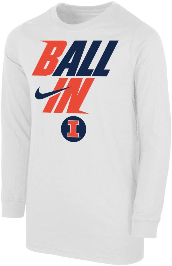 Nike Youth Illinois Fighting Illini White 2022 Basketball BALL IN Bench Long Sleeve T-Shirt