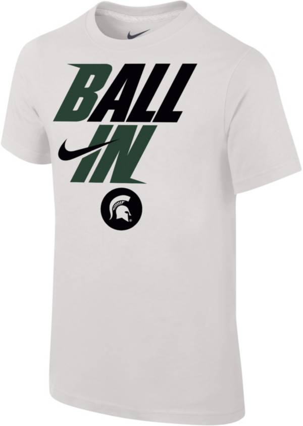 Nike Youth Michigan State Spartans White 2022 Basketball BALL IN Bench T-Shirt