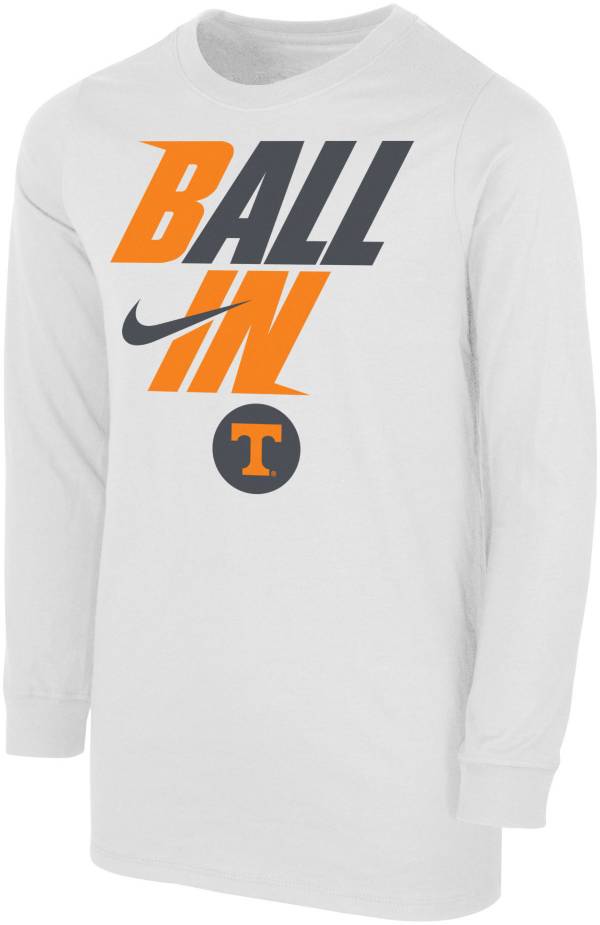 Nike Youth Tennessee Volunteers White 2022 Basketball BALL IN Bench Long Sleeve T-Shirt