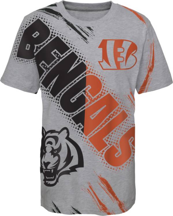 NFL Team Apparel Youth Cincinnati Bengals Overload Grey T-Shirt