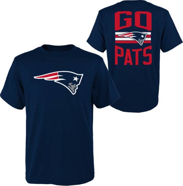 NFL Team Apparel Youth New England Patriots Slogan Back Navy T-Shirt