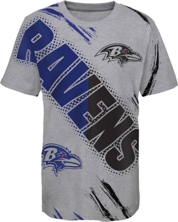 NFL Team Apparel Youth Baltimore Ravens Overload Grey T-Shirt