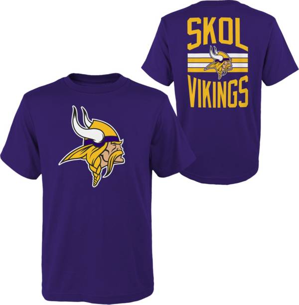 NFL Team Apparel Youth Minnesota Vikings Slogan Back Purple T-Shirt